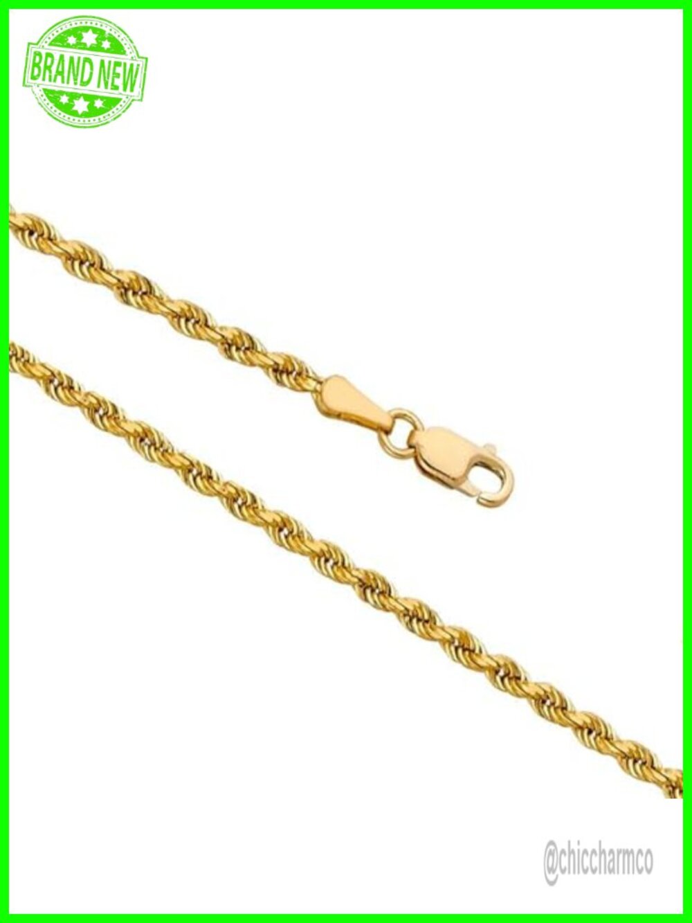 14k Yellow Gold Solid Rope Chain Necklace Lobster Claw Clasp 18 Inch